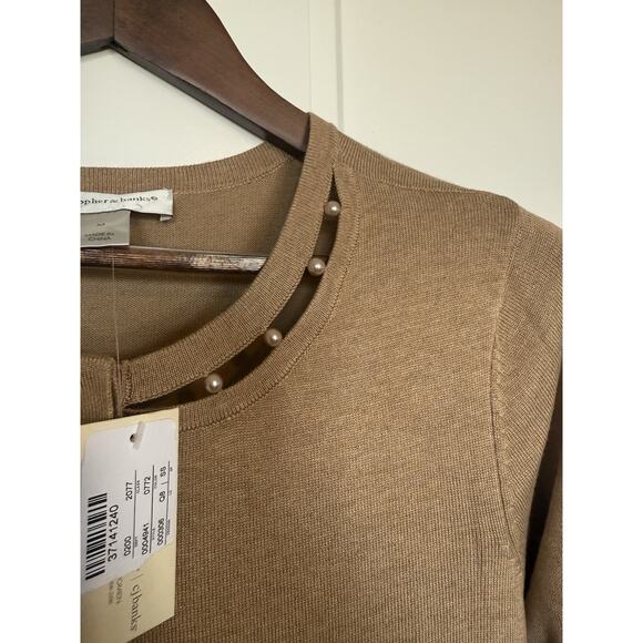 Christopher & Banks Women'sCardigan Camel Tan Pearl Neck NWT Medium - Picture 2 of 9